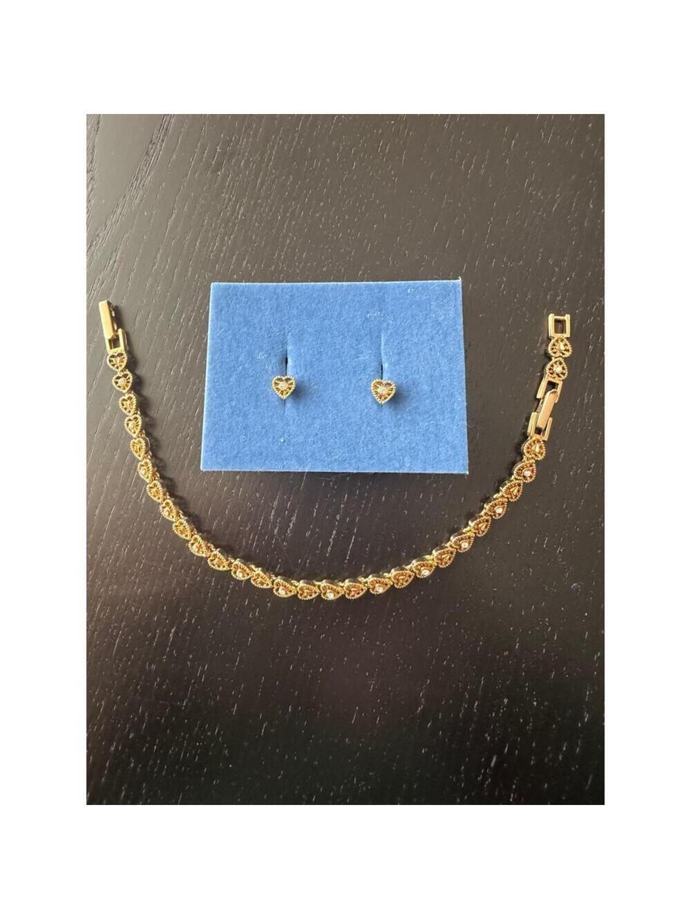 Gold Tone Avon Heart Design Bracelet and Earrings Set